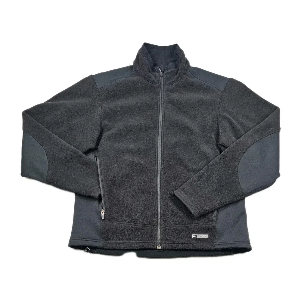 REI Jacket Mens L Fleece Black Polartec Long Sleeve Full Zip Pockets Two Tone